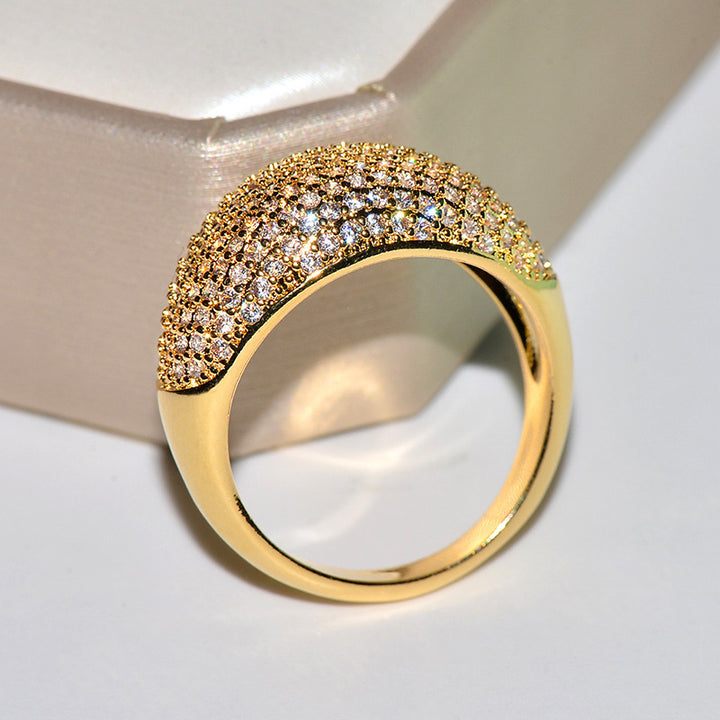 Pavé Set Curved Wide Band Ring, Gold Silver Rose Gold Luxury Paved Diamond Statement Ring for Women