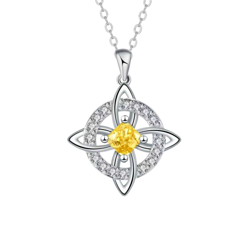 Witch's Knot Birthstone Necklace (12 Colors Silver Tone Pendant)