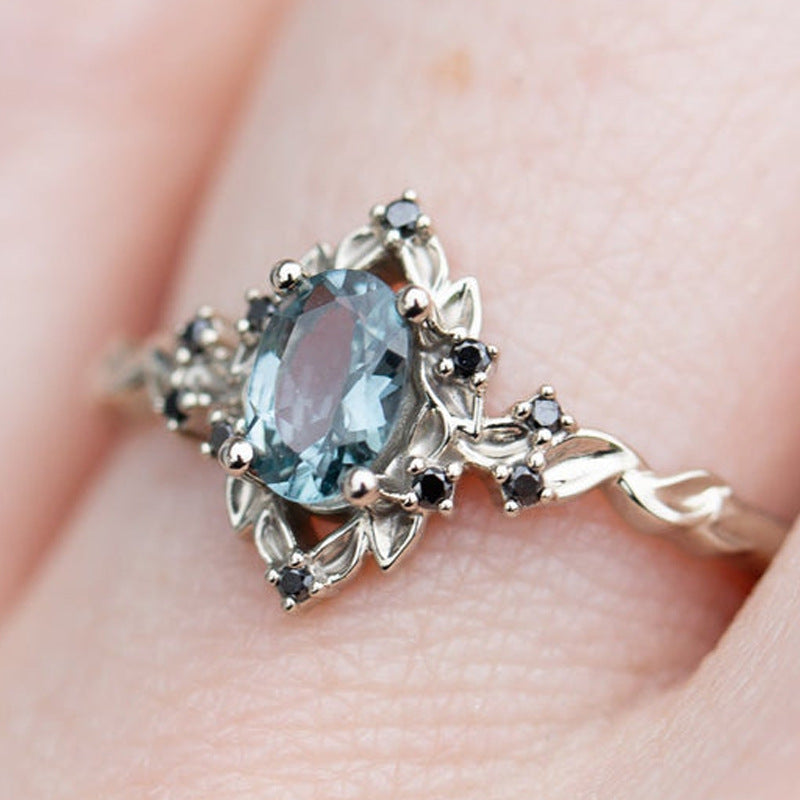Vintage Forest-Style Oval Green Gem Ring (Two-Tone Gold Engagement Band)