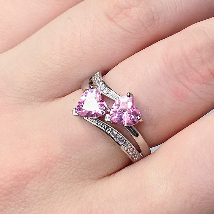 Twin‑Heart Criss‑Cross Diamond Ring For Women, Multiple‑Color Options