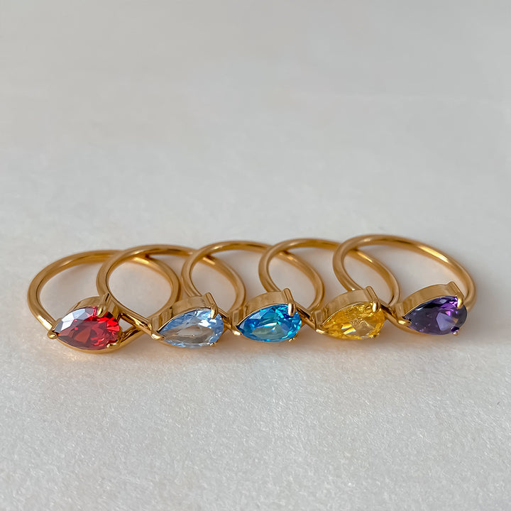 12 Birthstone Teardrop Ring (Gold-Tone Delicate Personalized Women's Band)