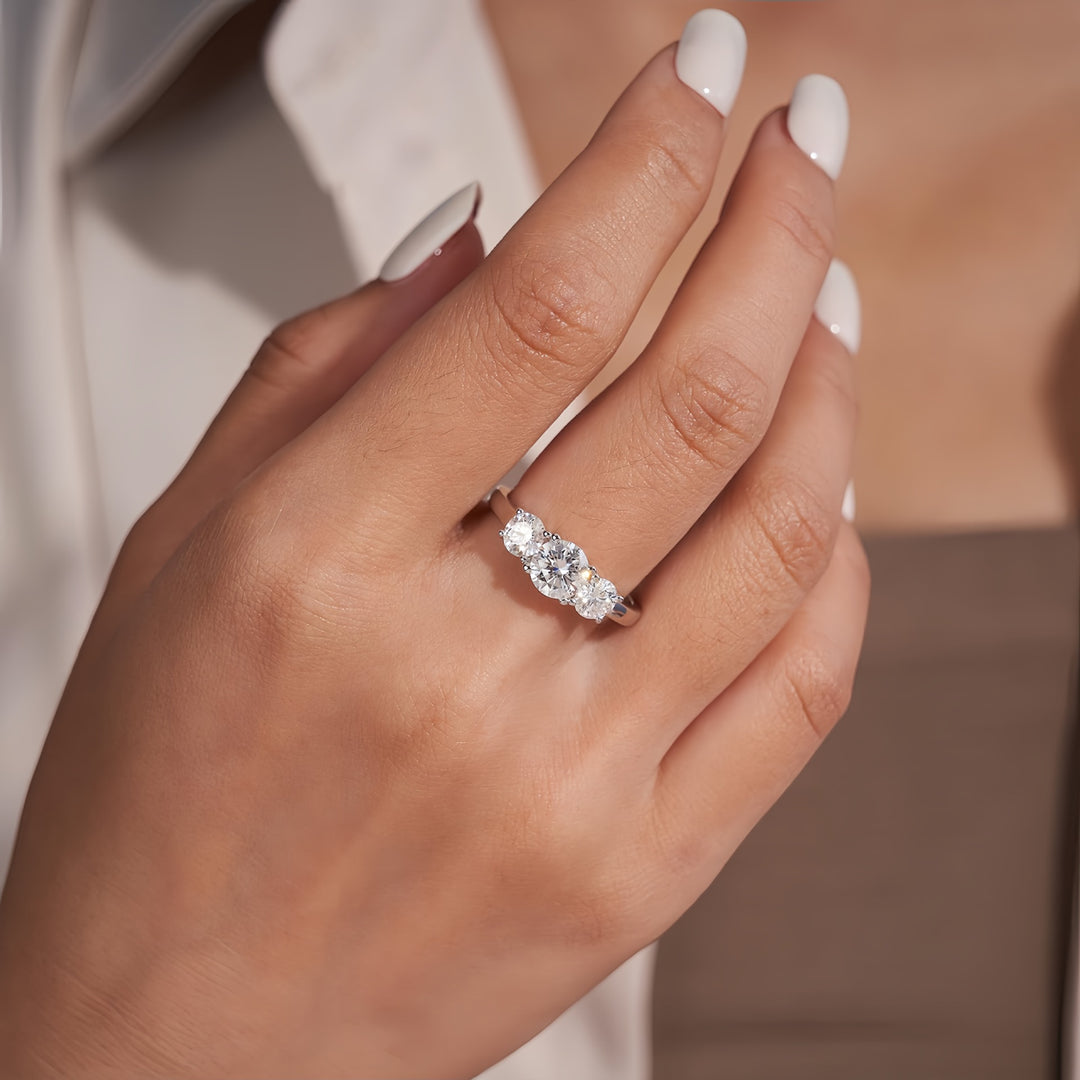 Three-Stone & Half-Eternity Wedding Ring Set (Luxury Classic Timeless Couple Bands)