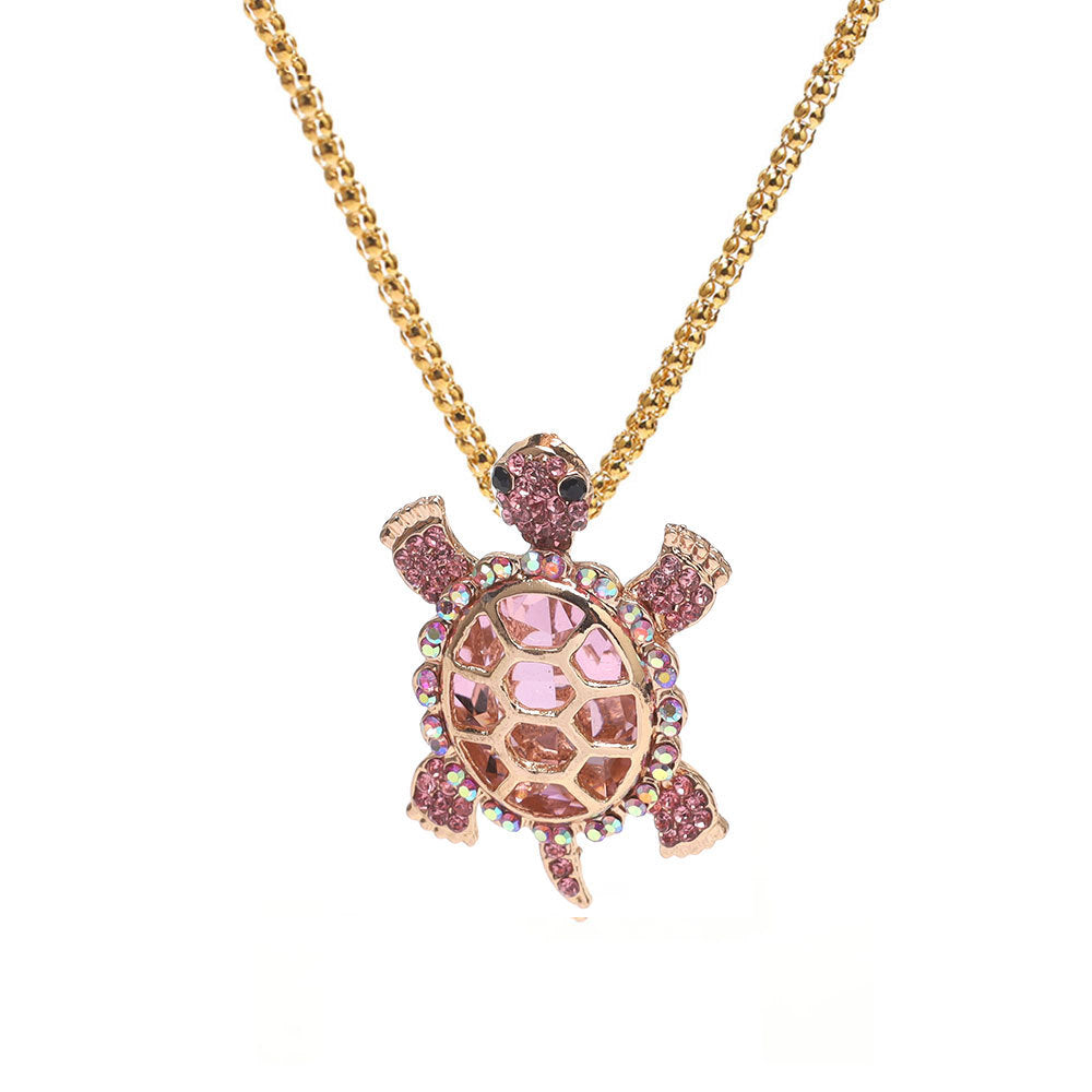 Diamond Turtle Pendant Necklace, Vintage Diamond Tortoise Animal Necklace