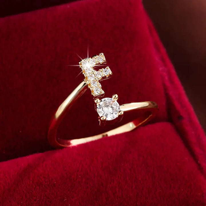 Full Zircon Letter Open Ring CNC-Set Titanium Steel Vacuum Plated