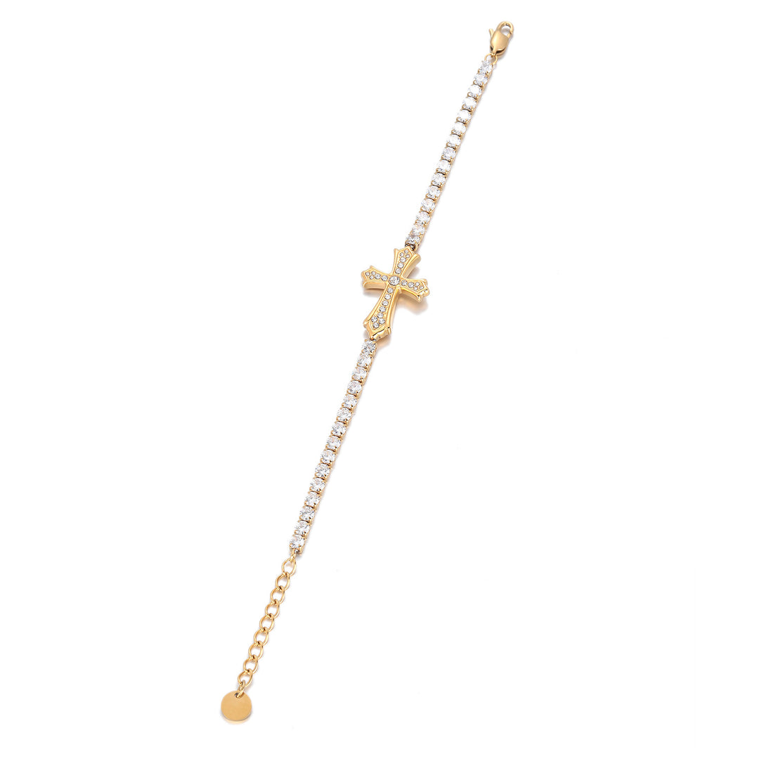 Cross Pavé Tennis Bracelet (2 Colors Delicate Statement Bangle)