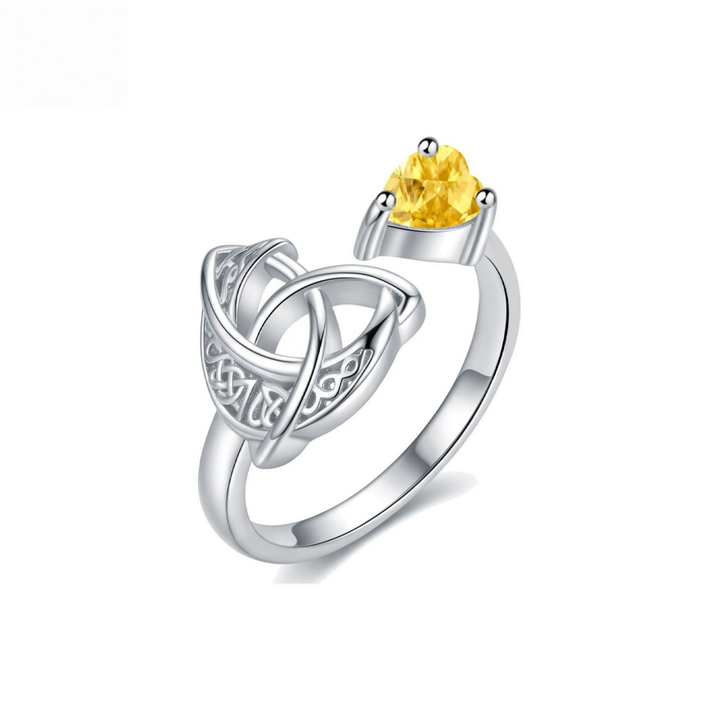 Celtic Knot Heart Birthstone Open Ring, 12‑Month Options