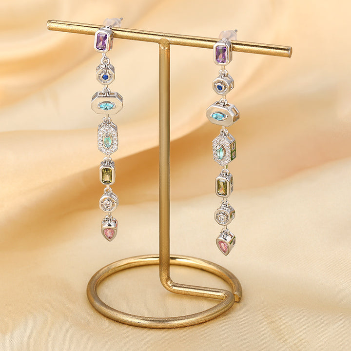 Rainbow Gradient Gemstone Drop Earrings (2 Colors Luxury Statement Earrings)