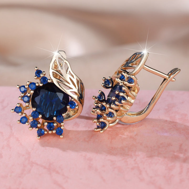 Leaf Openwork Halo Gemstone Stud Earrings (5 Colors Delicate Luxury Statement Earrings)