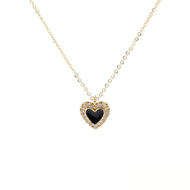 S925 Silver Gold Enamel Heart Halo Pendant Necklace, Multi-color Sweet Heart Choker