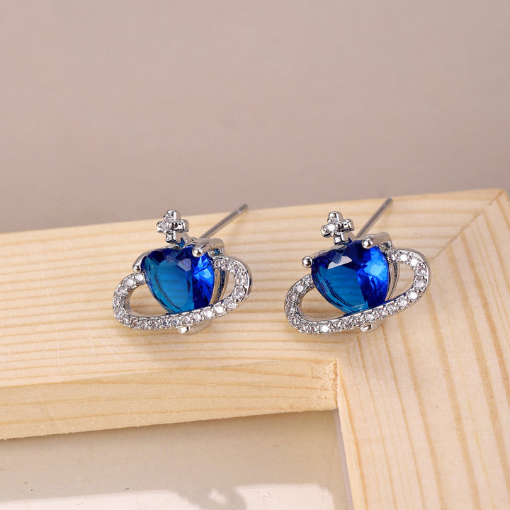 Heart Planet Gemstone Stud Set (Light Luxury Niche Sweet & Cool Earrings)