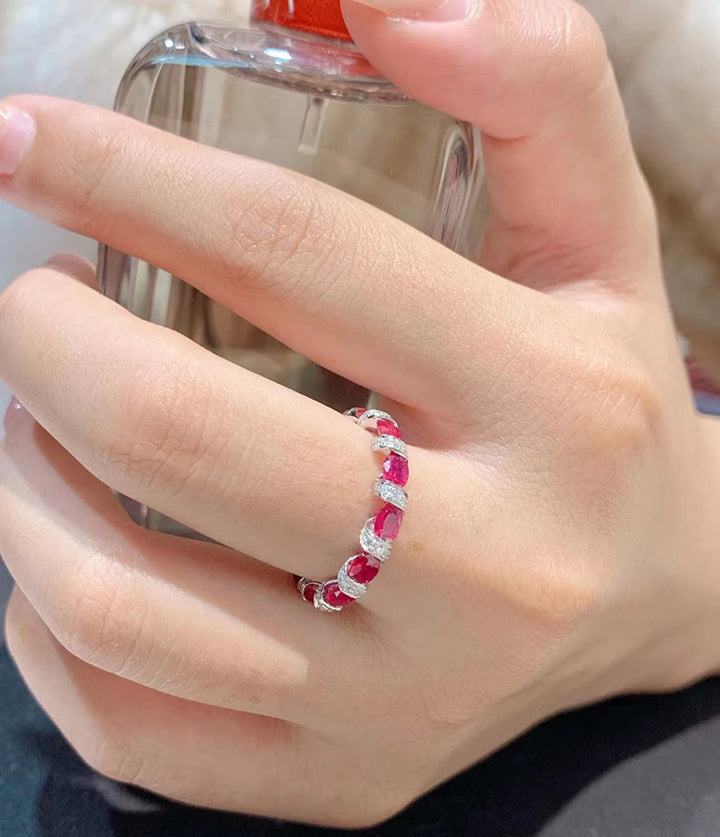 Oval Gemstone & Diamond Eternity Band Set (4-Color Stackable Luxury Ring)