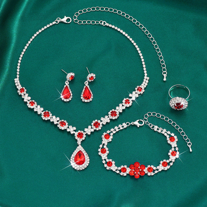 Luxury Evening Gemstone Jewelry Set (4-Piece Necklace Earrings Bracelet Ring)