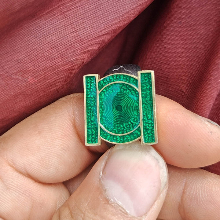 Geometric Green Enamel Open Ring