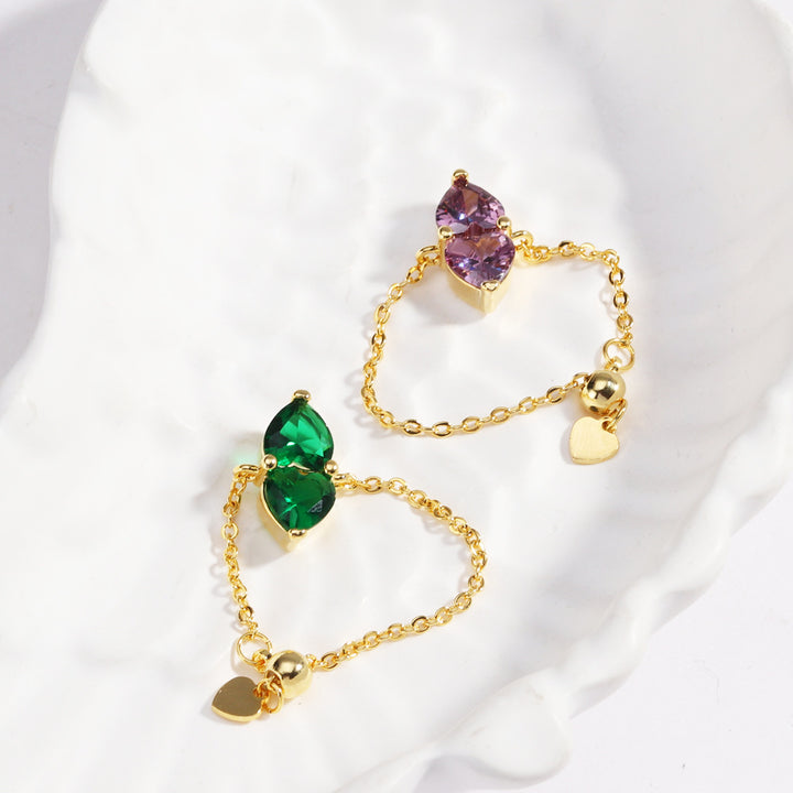 Two Hearts Joined Diamond Adjustable Chain Ring (Multi-Color Delicate Statement Band)