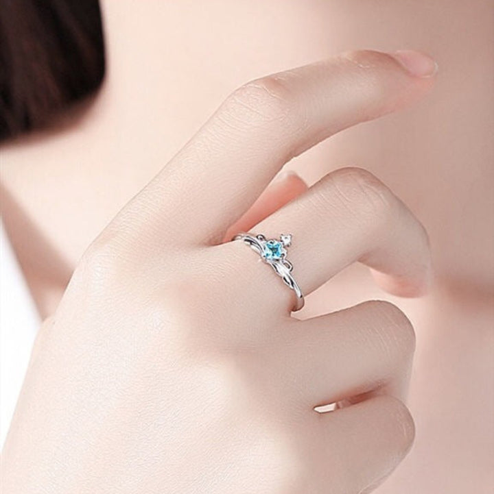Knight & Princess Couple Ring Set (S925 Silver Blue Gem Vintage Wedding Band)