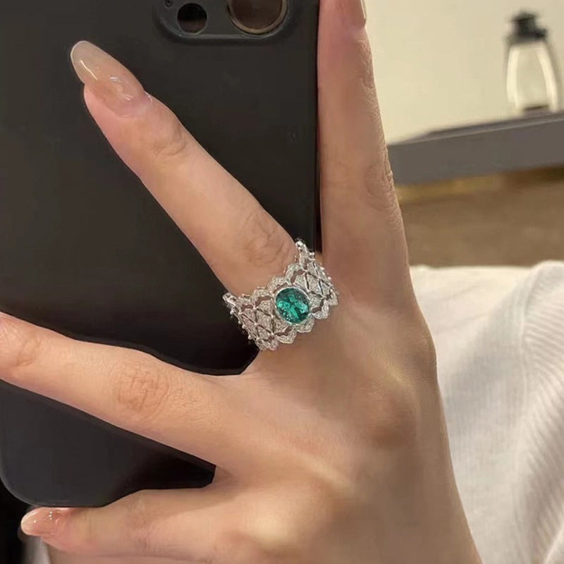 Vintage Lace Filigree Emerald Diamond Wide Band Ring (Delicate Luxury Statement Ring)