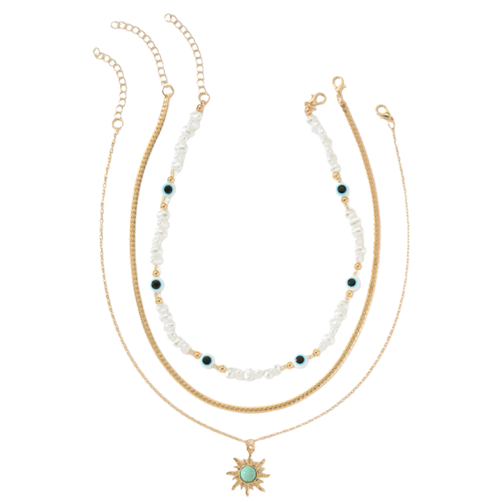 Vintage Eight-Pointed Star Layered Long Pearl Necklace