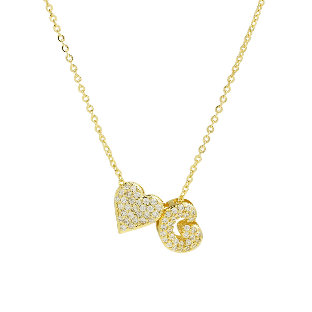 Diamond-Embedded Bubble Heart 26-Letter Name Pendant Necklace