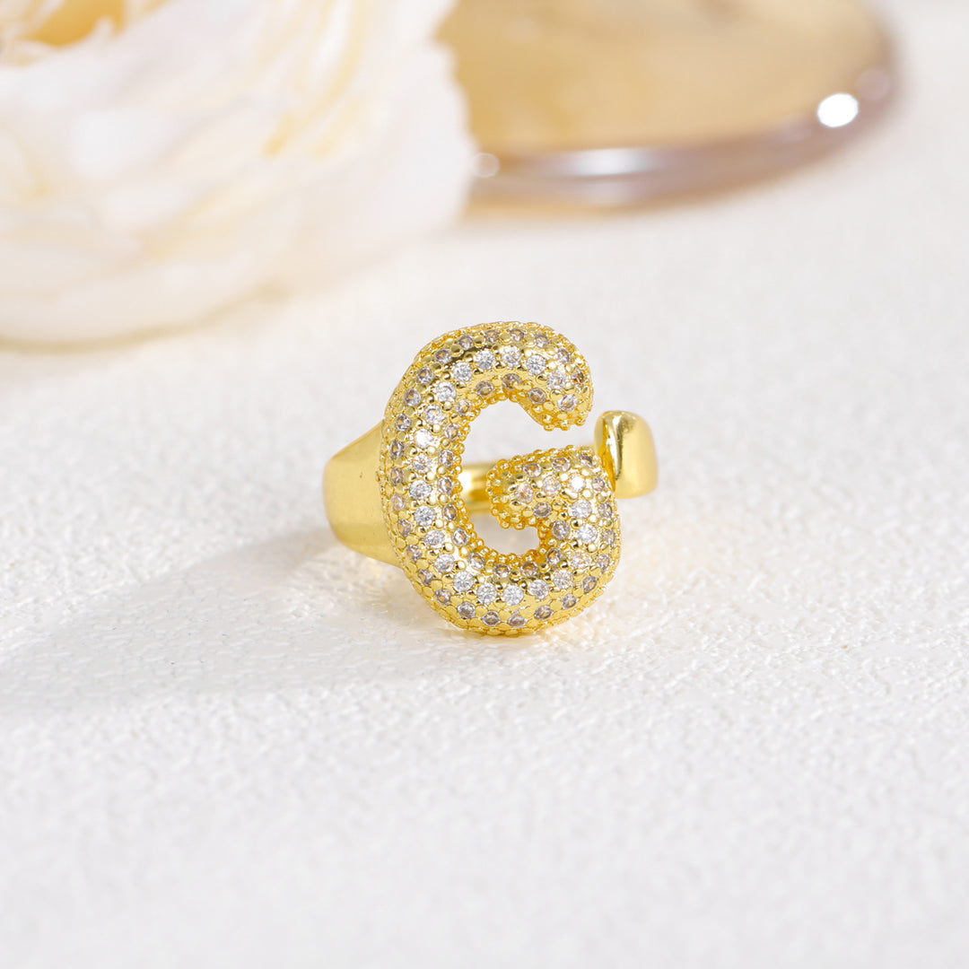 Bubble Letter Full-diamond Open Ring