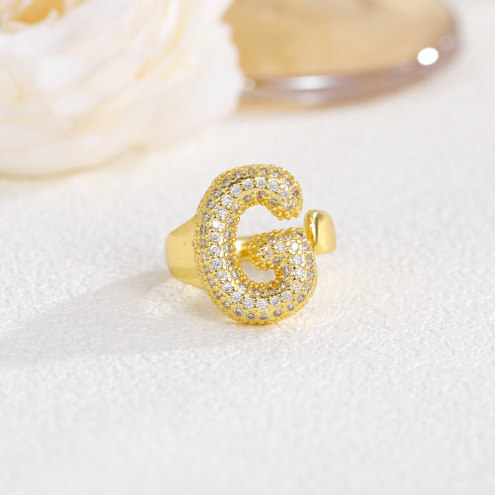 Bubble Letter Full-diamond Open Ring