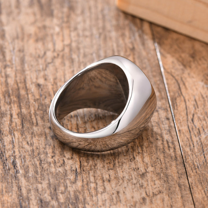 Titanium Steel Round Enamel Ring (Light Luxury Business Style)