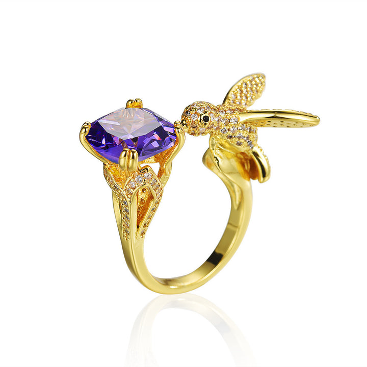 Multi-Color Diamond Hummingbird Open Ring (Gorgeous & Agile Style Series)