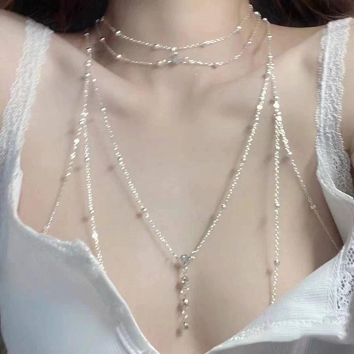 Minimalist Crystal Accent Layered Body Chain Necklace (Sexy Fashion Style)