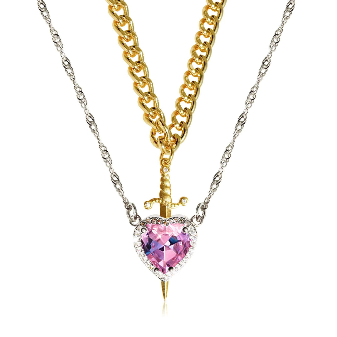 Sword & Heart Layered Necklace (Personalized Sweet-Cool Luxury Style)