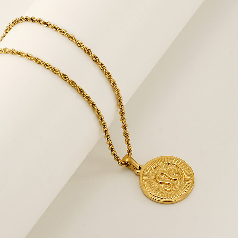INS Vintage Zodiac Pendant Necklace for Women – 18K Gold-Plated, Elegant & Tarnish-Resistant
