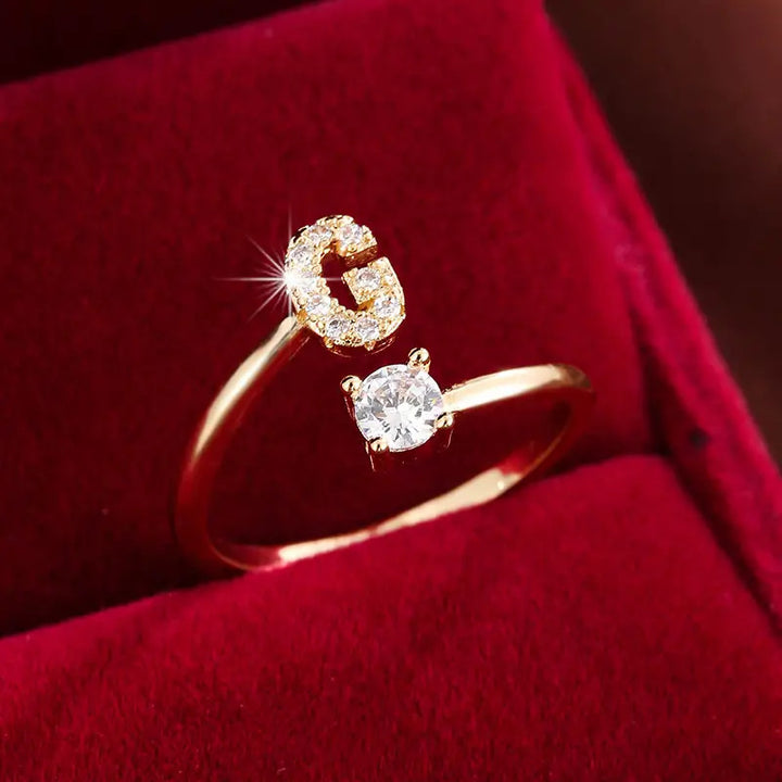 Full Zircon Letter Open Ring CNC-Set Titanium Steel Vacuum Plated