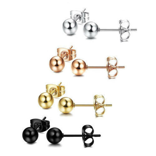 Polished Small Ball Stud Earrings for Women – 925 Silver Plated Black Gold Finish