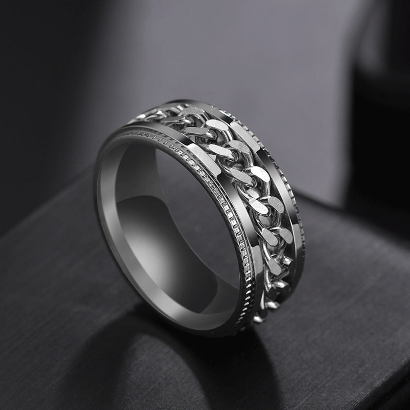 Men's Rotatable Chain Titanium Steel Ring (Embossed Bold Style)