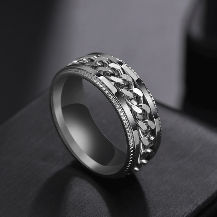 Men's Rotatable Chain Titanium Steel Ring (Embossed Bold Style)