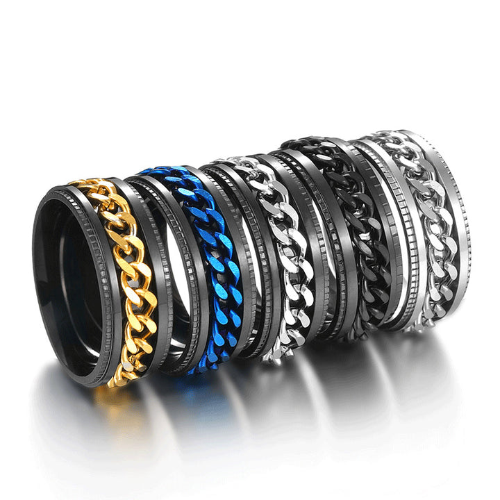 Men's Rotatable Chain Titanium Steel Ring (Embossed Bold Style)