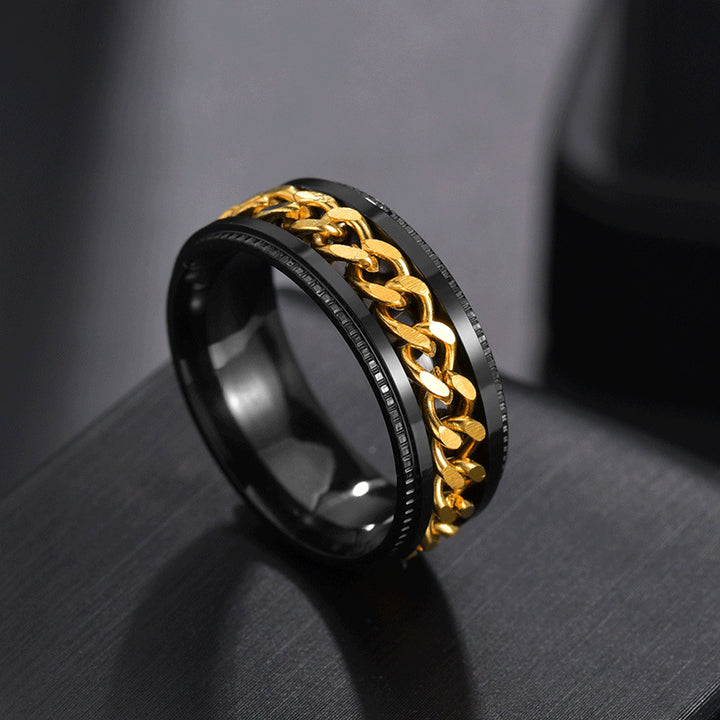 Men's Rotatable Chain Titanium Steel Ring (Embossed Bold Style)