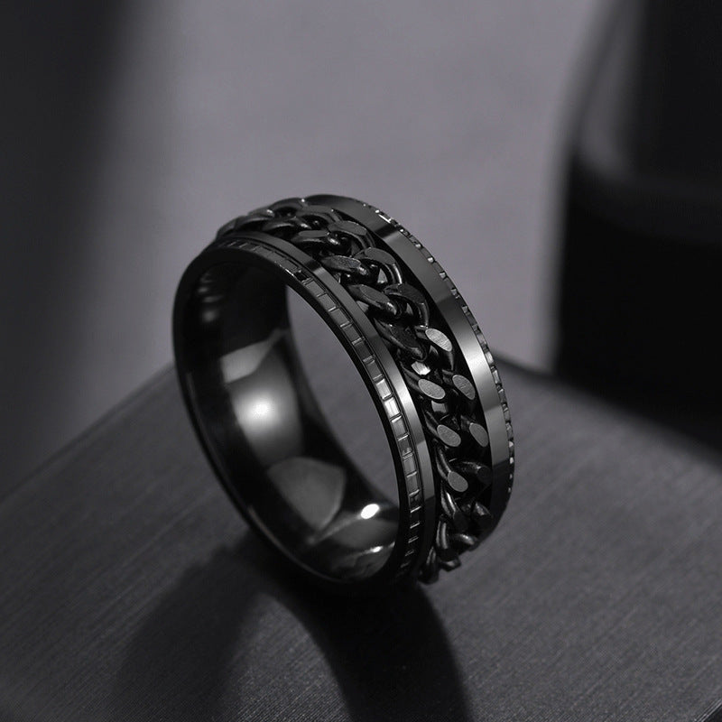 Men's Rotatable Chain Titanium Steel Ring (Embossed Bold Style)