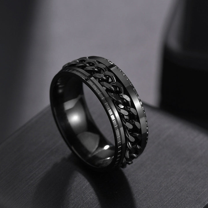 Men's Rotatable Chain Titanium Steel Ring (Embossed Bold Style)