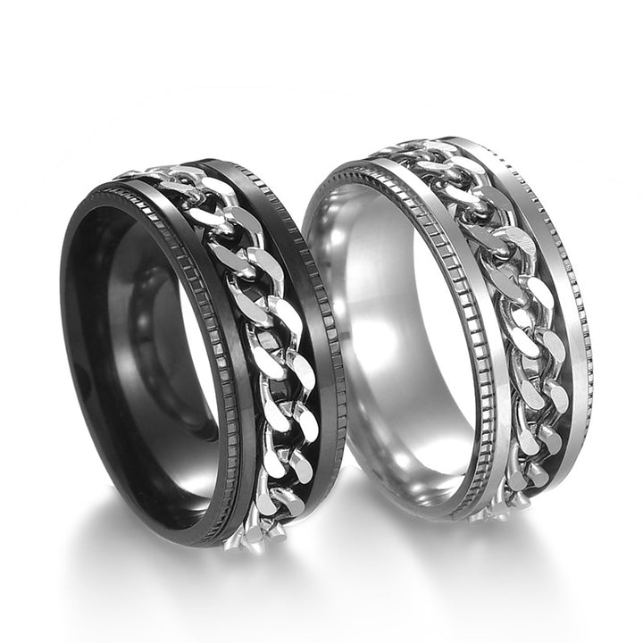 Men's Rotatable Chain Titanium Steel Ring (Embossed Bold Style)
