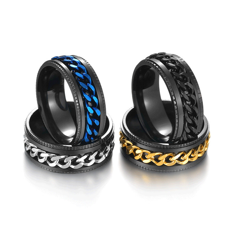 Men's Rotatable Chain Titanium Steel Ring (Embossed Bold Style)