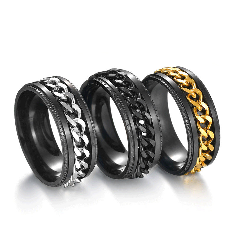 Men's Rotatable Chain Titanium Steel Ring (Embossed Bold Style)