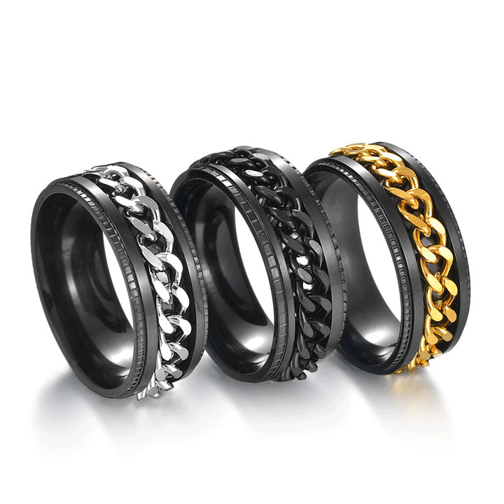 Men's Rotatable Chain Titanium Steel Ring (Embossed Bold Style)
