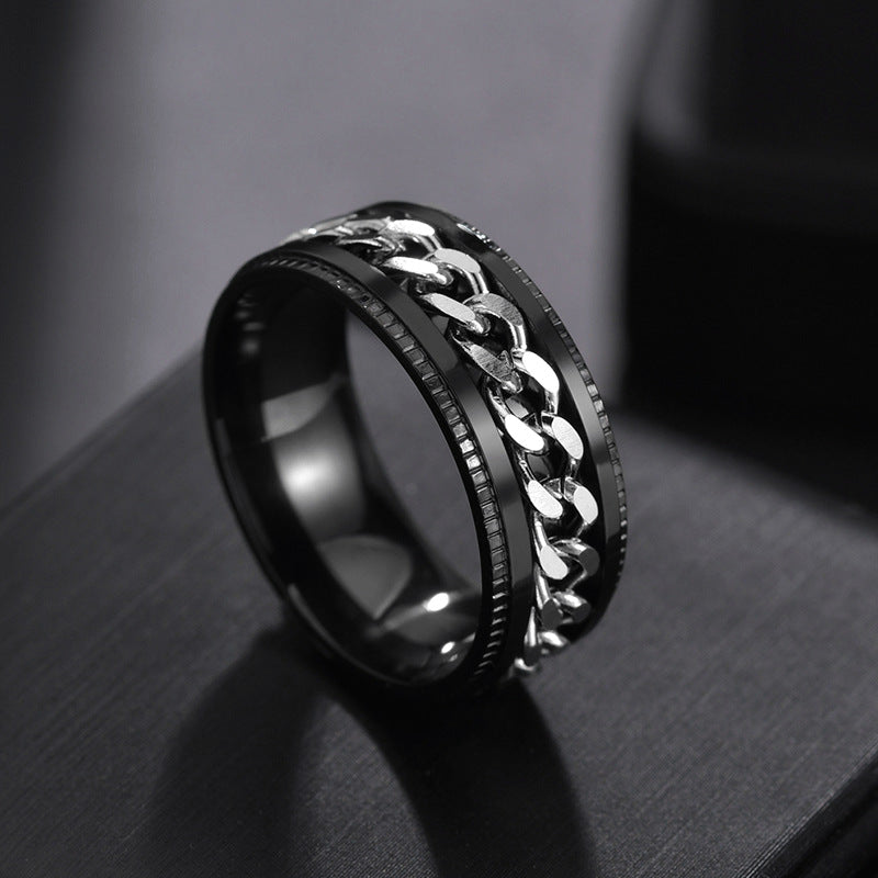 Men's Rotatable Chain Titanium Steel Ring (Embossed Bold Style)