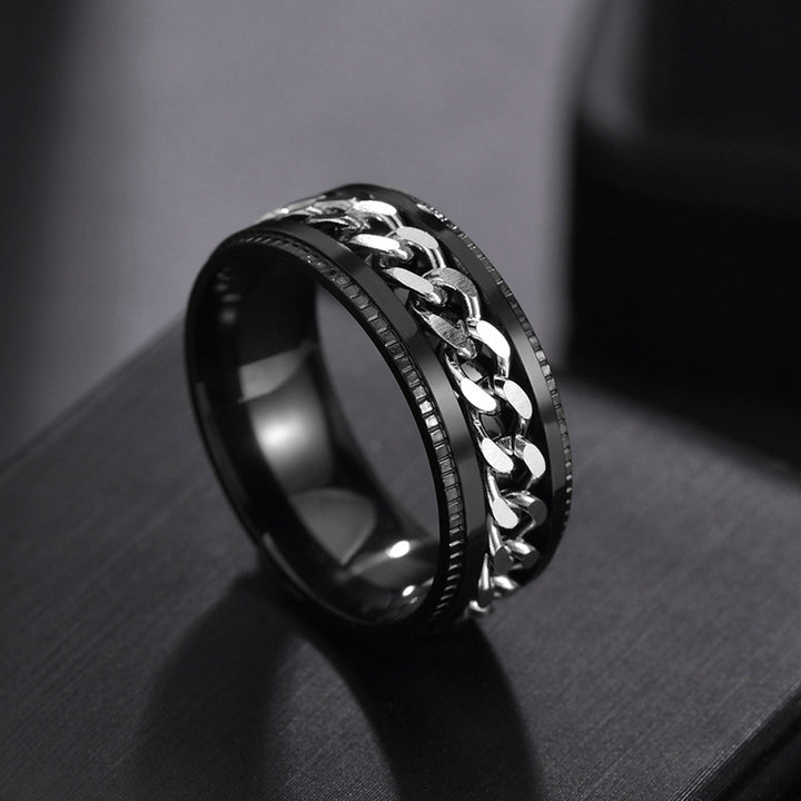 Men's Rotatable Chain Titanium Steel Ring (Embossed Bold Style)
