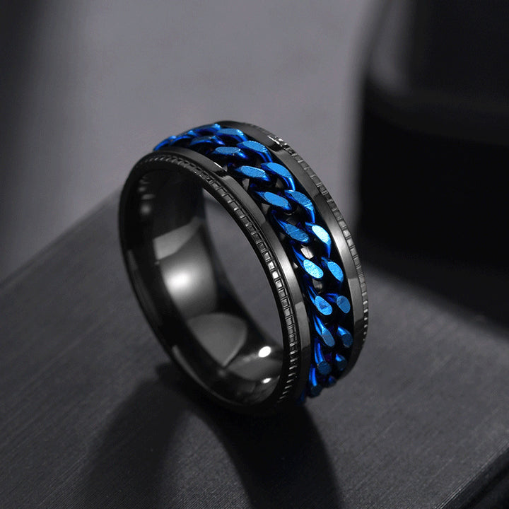 Men's Rotatable Chain Titanium Steel Ring (Embossed Bold Style)