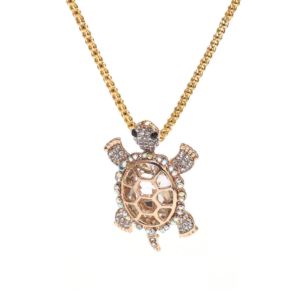 Diamond Turtle Pendant Necklace, Vintage Diamond Tortoise Animal Necklace