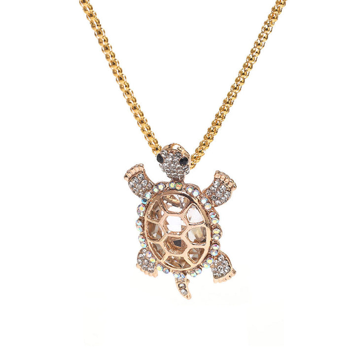 Diamond Turtle Pendant Necklace, Vintage Diamond Tortoise Animal Necklace