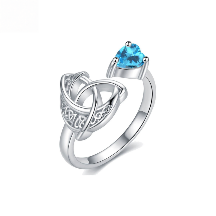 Celtic Knot Heart Birthstone Open Ring, 12‑Month Options