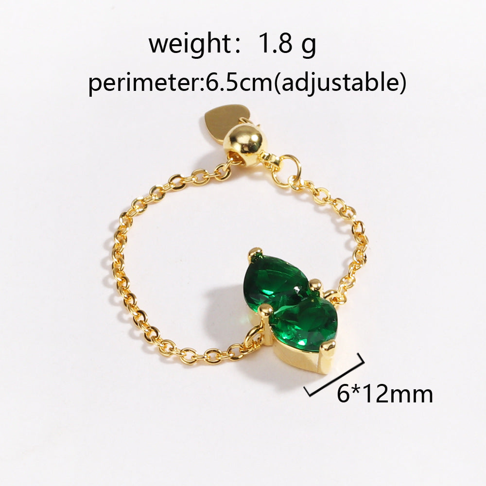 Two Hearts Joined Diamond Adjustable Chain Ring (Multi-Color Delicate Statement Band)