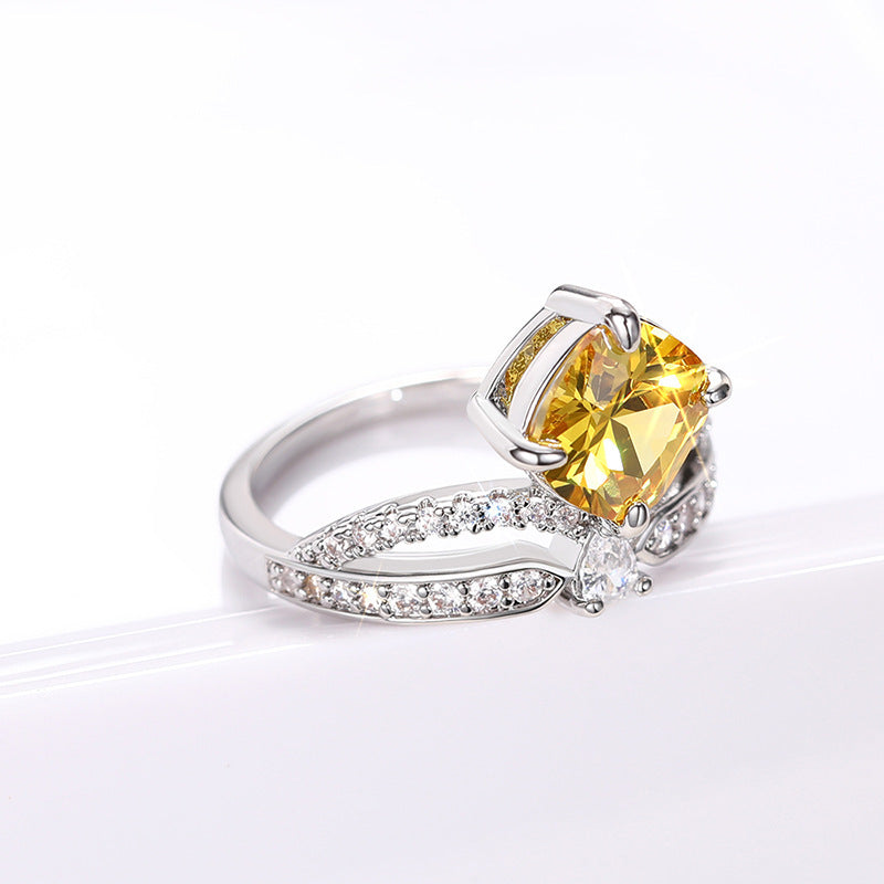 S925 Silver Cushion‑Cut Twisted Shank Diamond Ring, Two‑Color Option Luxury Engagement Ring for Women