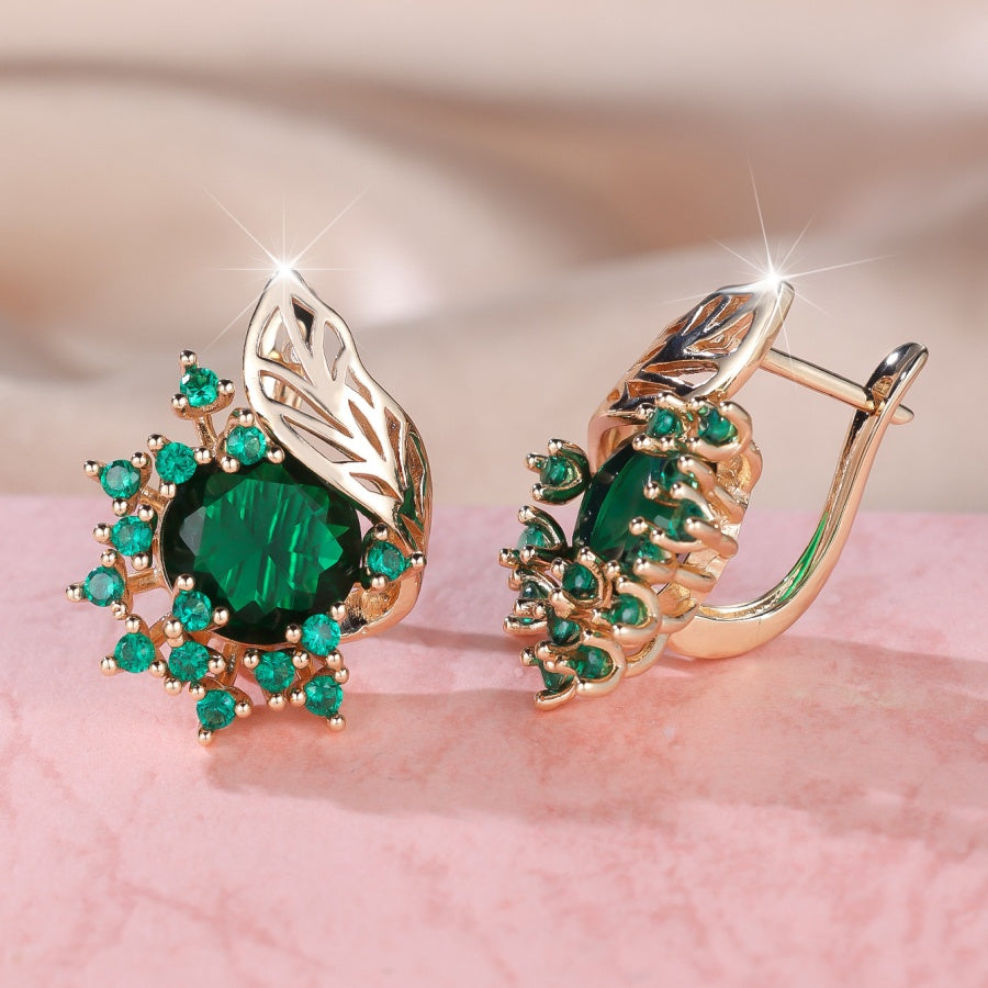 Leaf Openwork Halo Gemstone Stud Earrings (5 Colors Delicate Luxury Statement Earrings)